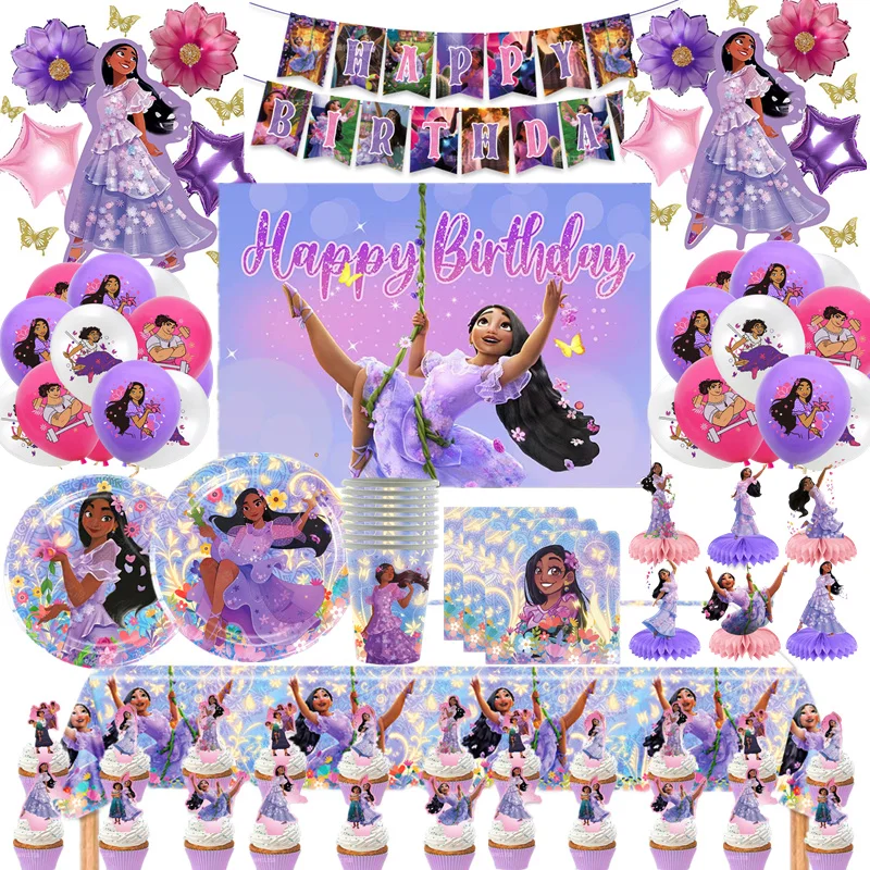 Disney Encanto Charm Isabella Girl Birthday Party Decoration Mirabel Balloon Tablecloth Plates Cups Baby Shower Party Supplies