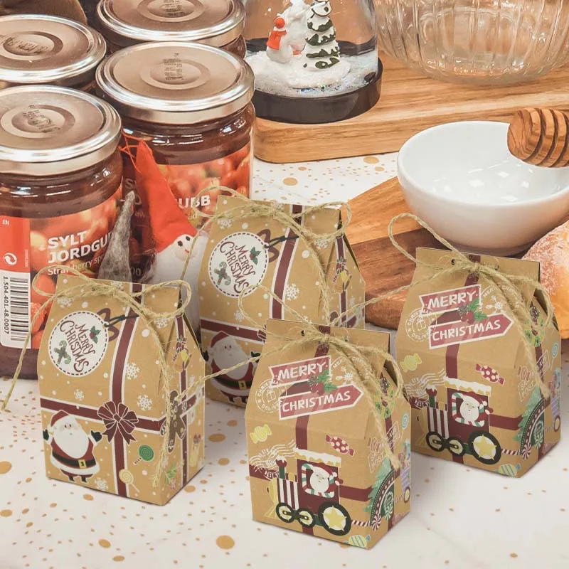 10-80PCS Christmas Kraft Paper Candy Box House Design Novelty Gift Holder for Party Holiday Home Table Indoor Decoration