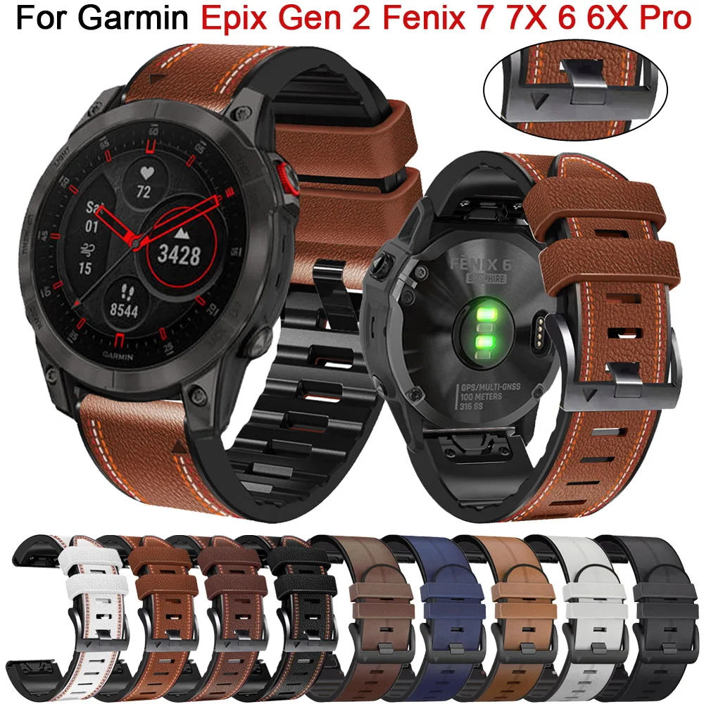 Quickfit 22 26mm Watch Bands Belt For Garmin Epix Gen 2  Leather Silicone Watchband Fenix 7X 7 6X 6 Pro 5X 5 Plus Strap Bracelet