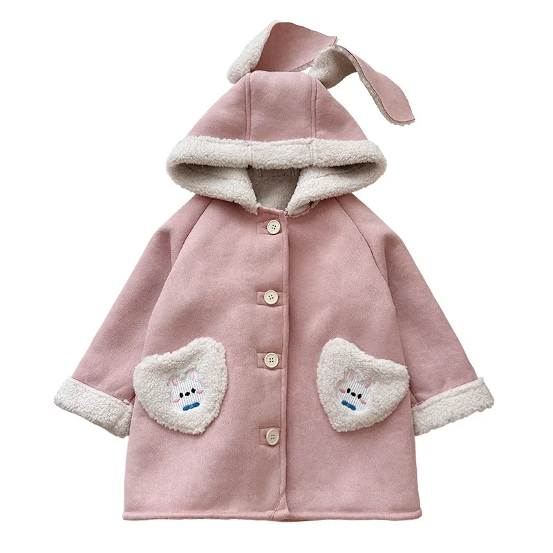 Girls' Fur-integrated Autumn and Winter 2024 New Children's Thickened and Velvet Mid-length Baby Winter Warm Jacket