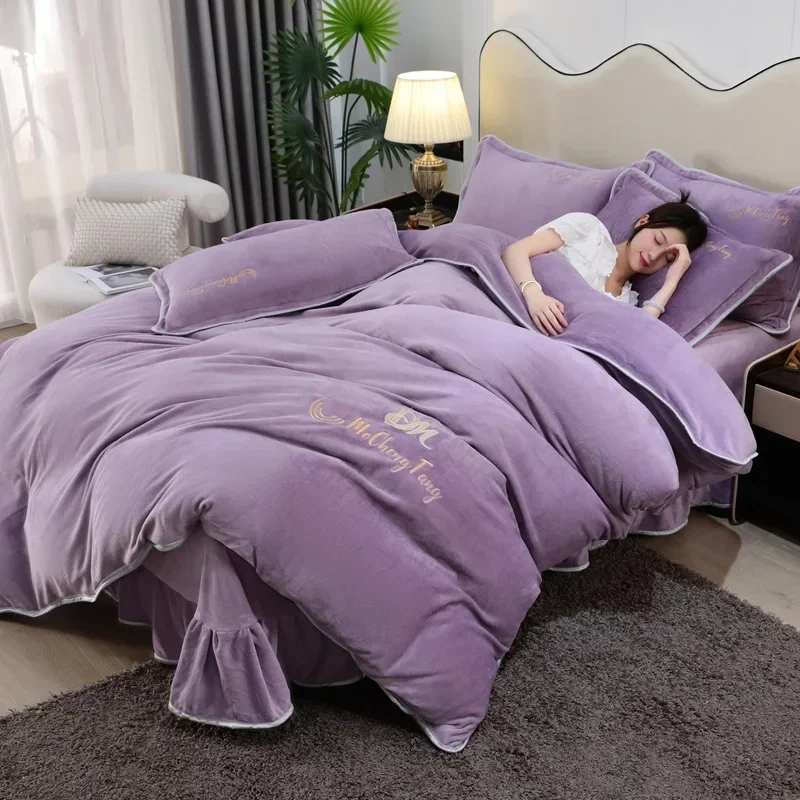 Winter Bedding Set Home Textiles Thick Warm Plush Duvet Cover Sheet Pillowcase 4pcs Luxury Queen Size Quilt Cover Set Bed Linen