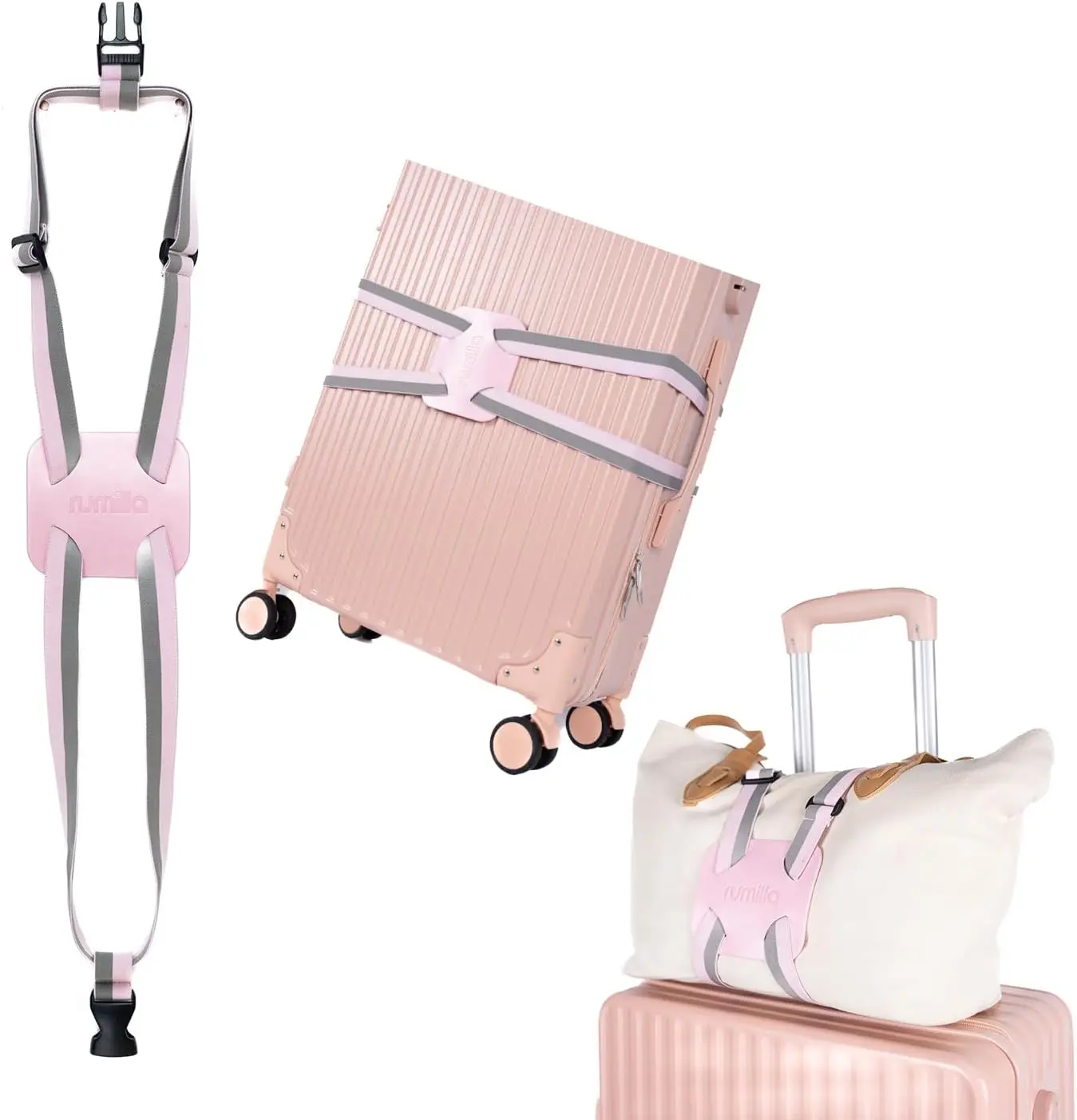 

Регулируемые ремни для багажа, эластичные дорожные аксессуары для соединения сумок, серый/розовый цвет