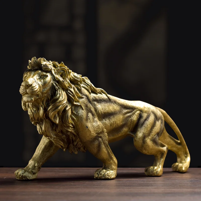 

NORTHEUINS Modern Resin Golden Lion King Figurine Animal Statue Home Office Desktop Living Room Decor Ornament