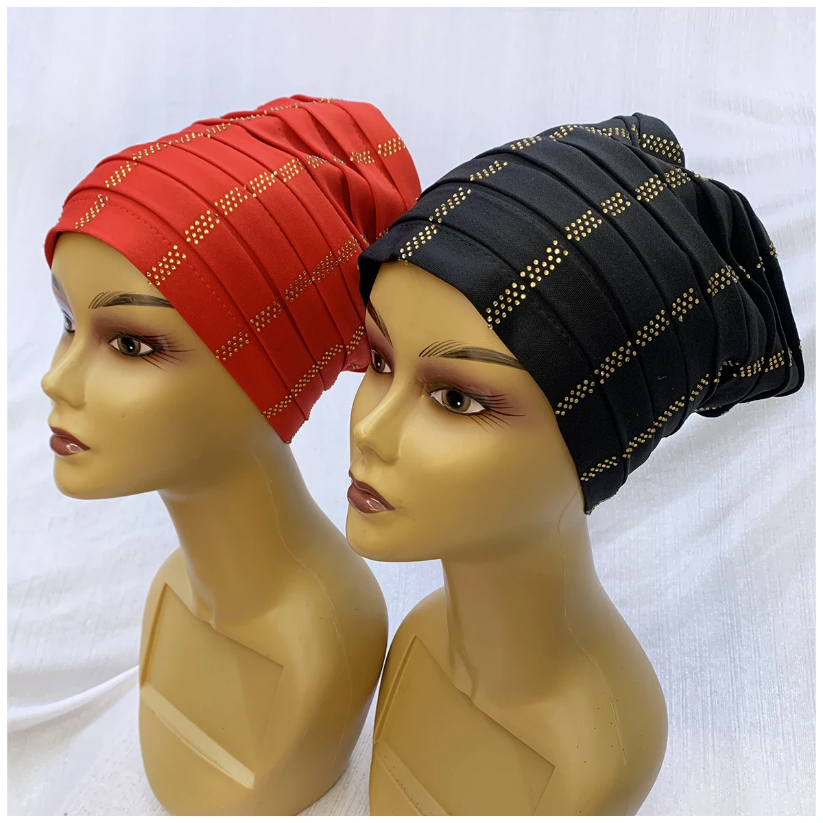 6/12 Pcs Wholesale  Fashion Muslim Female Turban Hat Bonnet Velvet Hot Rhinestone Solid Indian Beanie Hair Bonnets Cap For Women