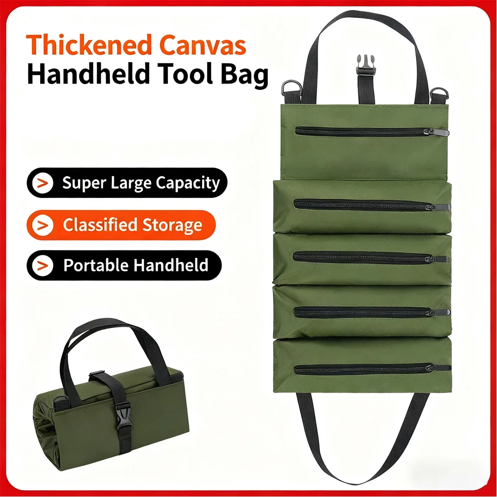 Heavy Duty Tool Bag Scroll Storage Organizer for Workers Engineers Maintenance Camping Detachable Multifunctional Tool Carrier