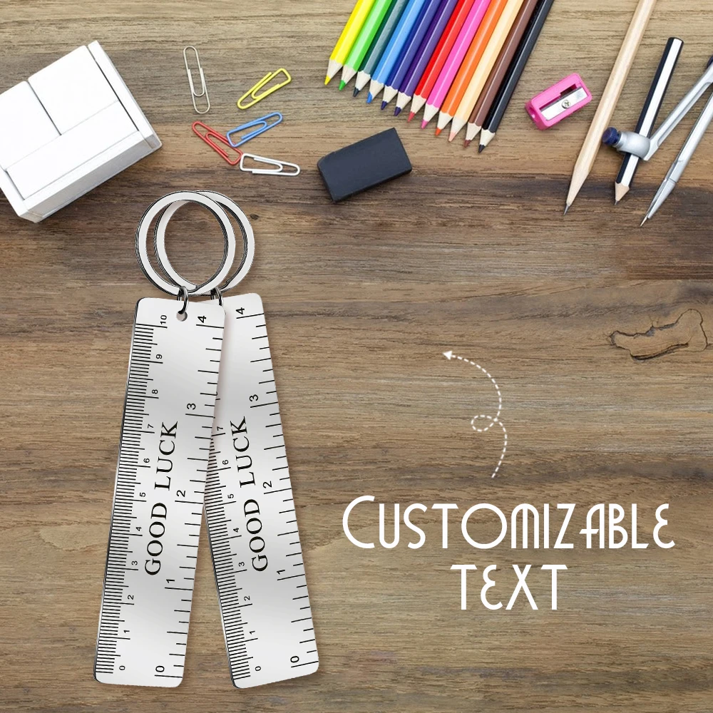 Personalized Name Ruler Keychain Custom 10cm Ruler Stainless Steel Key Chain Fathers Day Gift