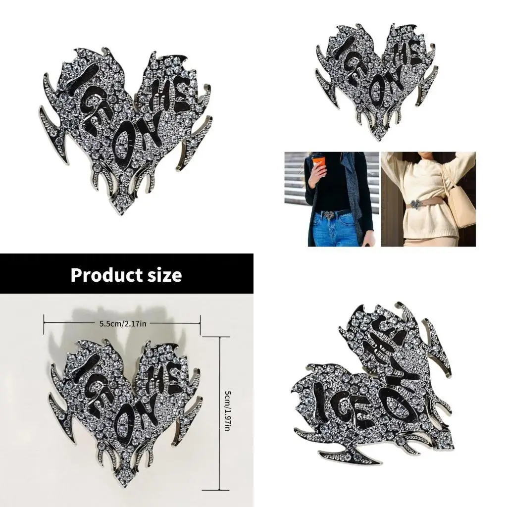 

39BD Heart Belt Buckles for Men Women Engraved Replacement Buckle (Rhinestones)