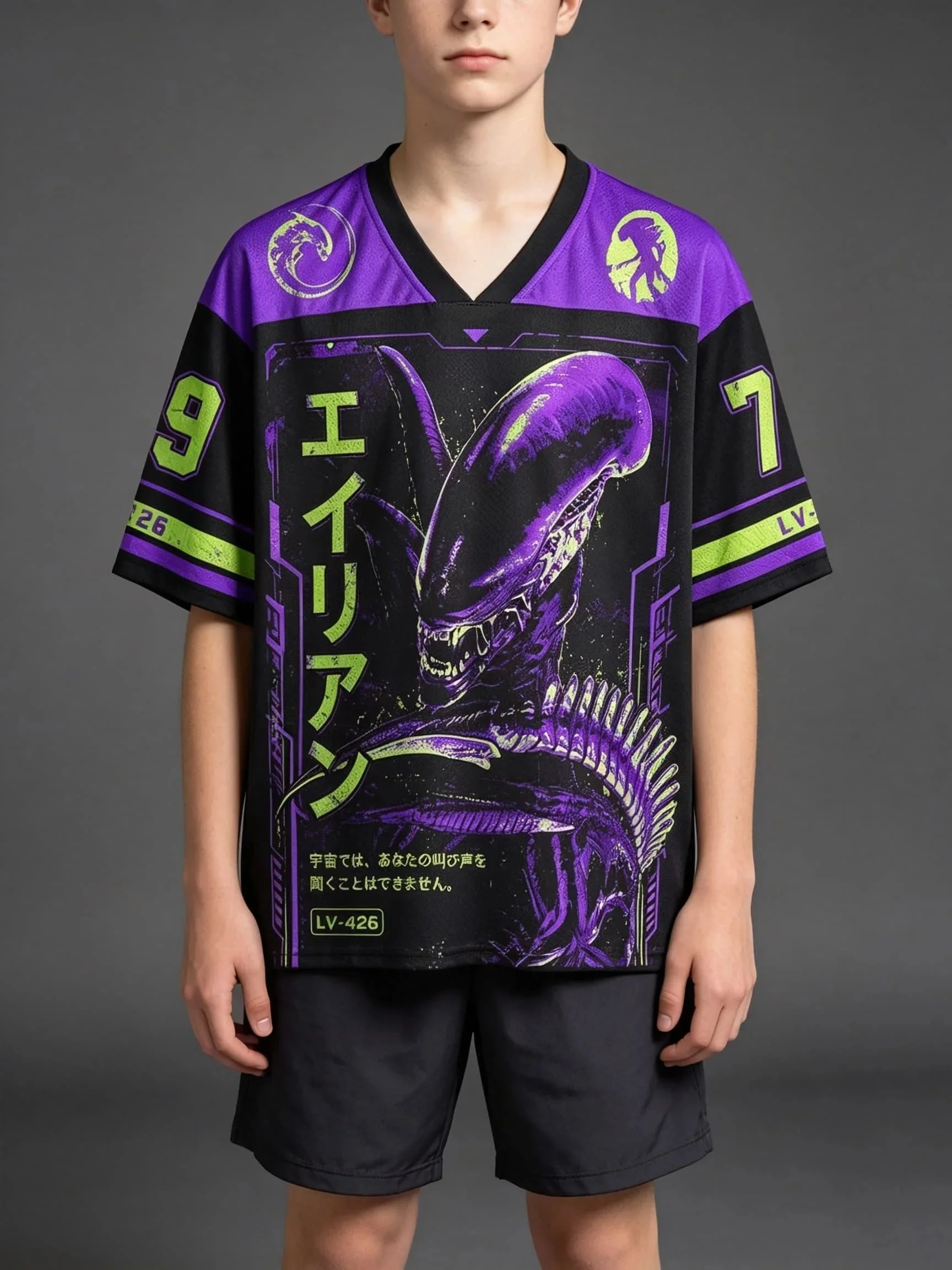 Alien Horror Dark Series 3DPrint Quick-Drying Breathable Men's V-Neck TShirt Fashionable Parent-Child Short-Sleeved Sports Style