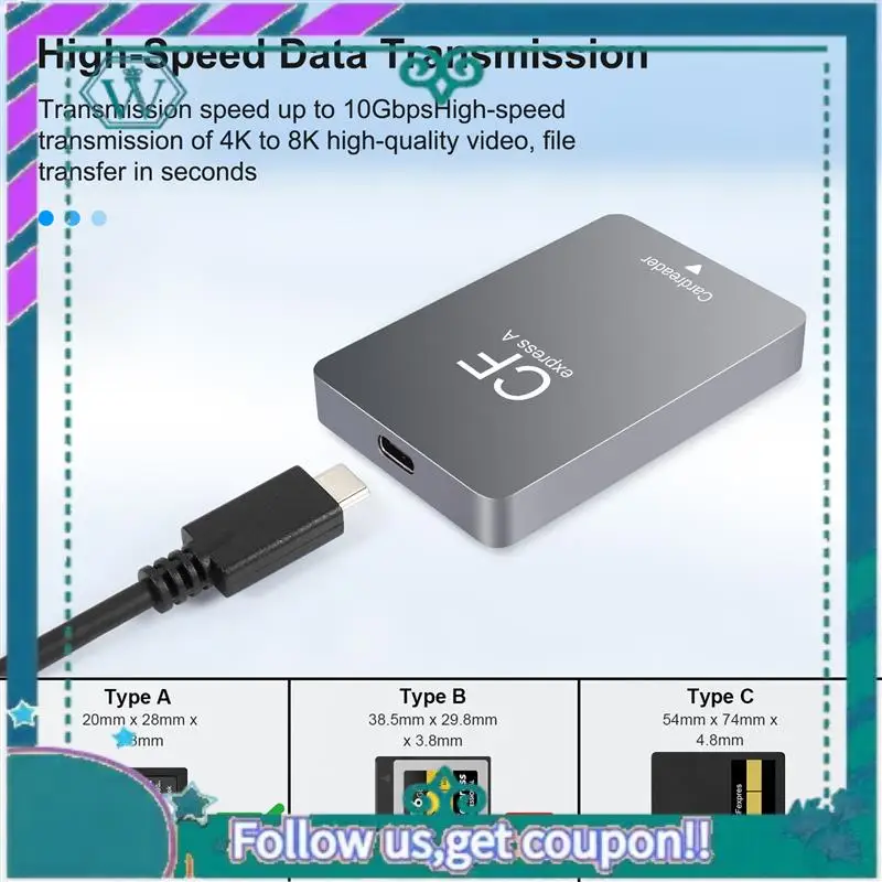 

Модернизированный кард-ридер Cfexpress типа A, адаптер USB3.1 Gen2, 10 Гбит/с для Windows XP с кабелем для зеркальных фотокамер