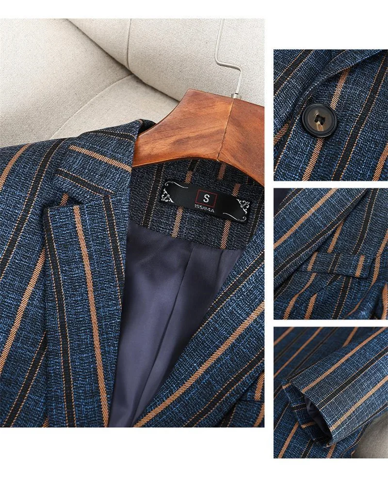 Women Striped Blazers Spring Autumn Coat 2023New Korean British Style Vintage Casual High-Grade Small Suit Jacket Lady Outerwear