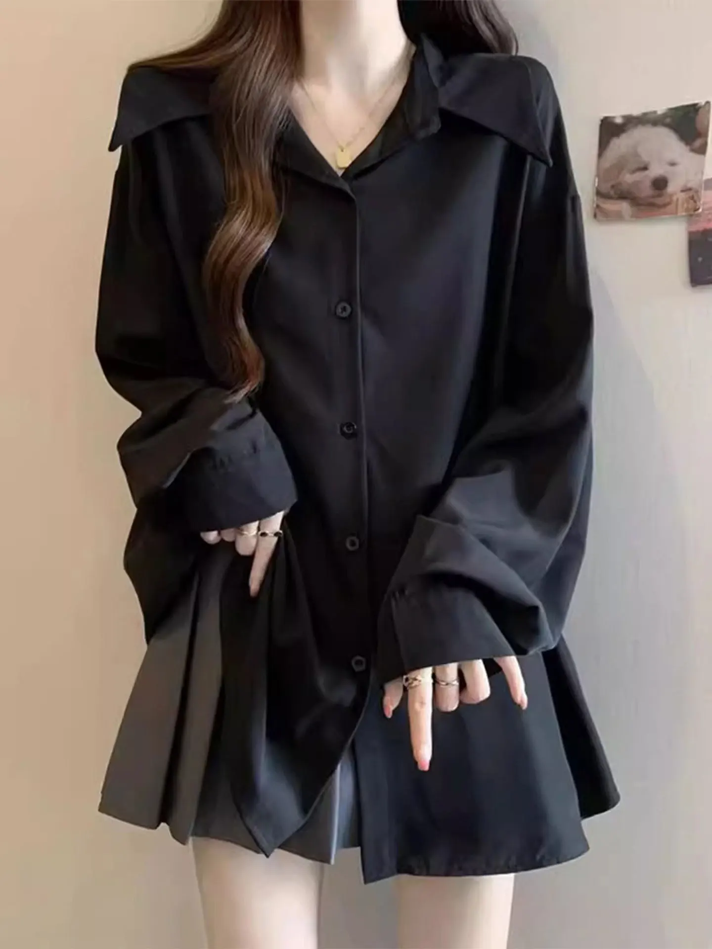 

Женская удлиненная блузка-жакет больших размеров в корейском стиле, свободного кроя, стройнящая, средней длины, для повседневной носки