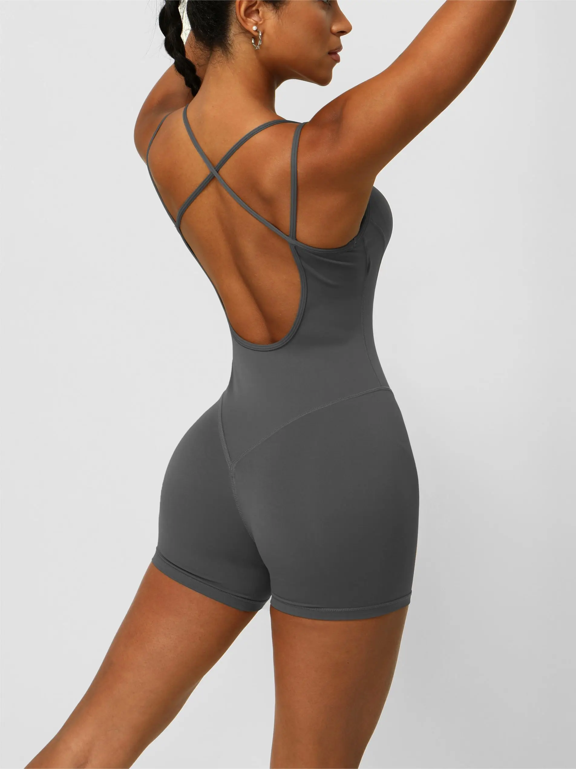 Women Beauty Back Yoga Jumpsuit Sleeveless Padded Shorts Fitness Sets Lift  Buttocks Backless Workout Jumpsuits