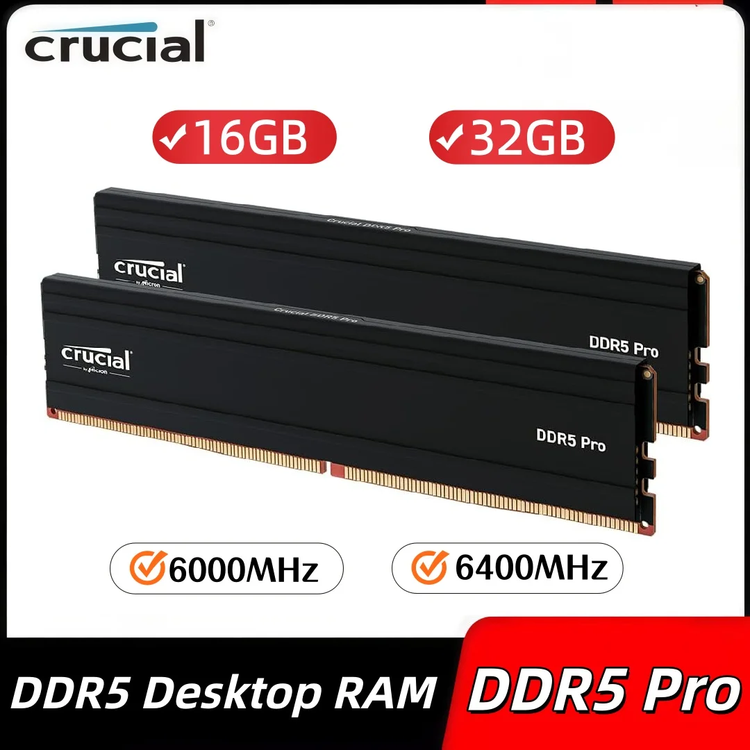 

Crucial DDR5 Pro RAM 32GB(2PCS 16GB) 16GB 6400MHz 6000MHz Desktop Memory UDIMM 288-pin For 13thGen Intel Core and AMD Ryzen 7000