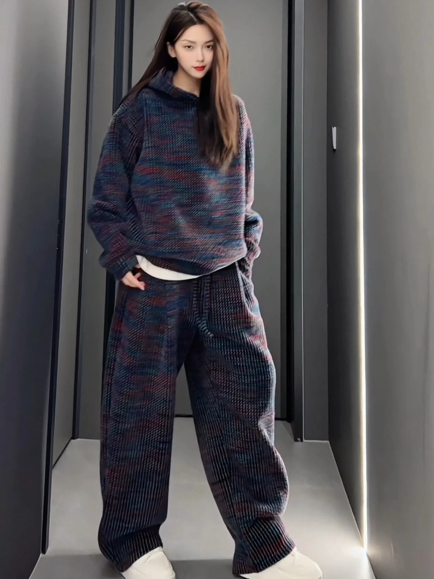 

Faionable Fce Lined Hooded Thi Anti-Wrinkle Winter Set for Couples Casual Pants Long Sve Sweatirt Two-Piece Suit