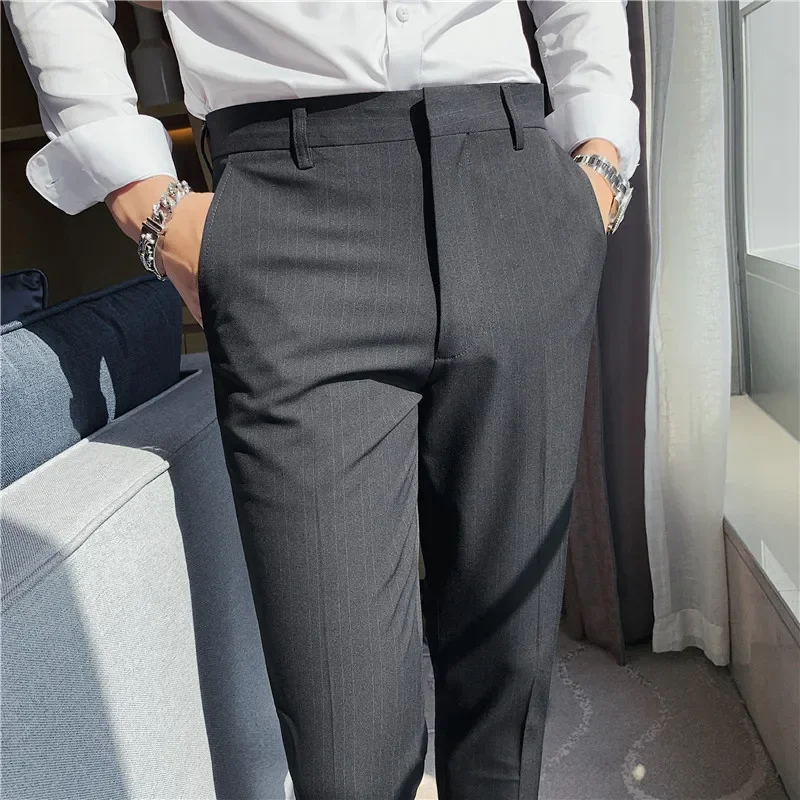 Men Dress Pants Trousers 2024 Spring Business Casual Formal British Style Slim Office Social Suit Pants High Quality Streetwear