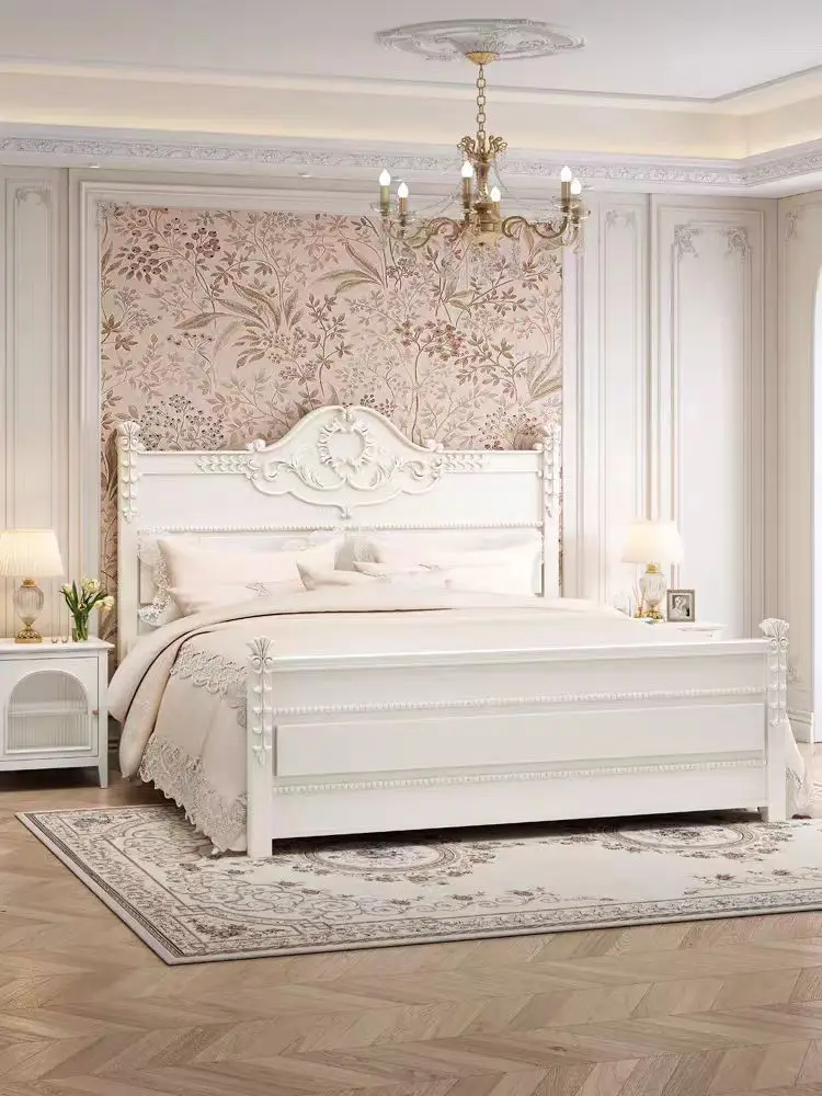 

！@2025 European Style Bedroom Set Walnut Black White Simple Modern Wooden Beds Bedroom Furniture Classic Wooden Bed