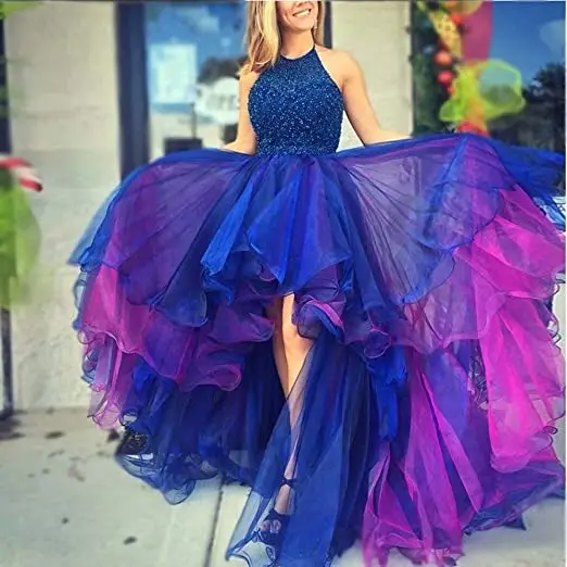 

ANGELSBRIDEP High-Low Prom Dresses Vestidos de festa Halter A Line Beading Abendkleider Cinderella Special Occasion Party Gowns