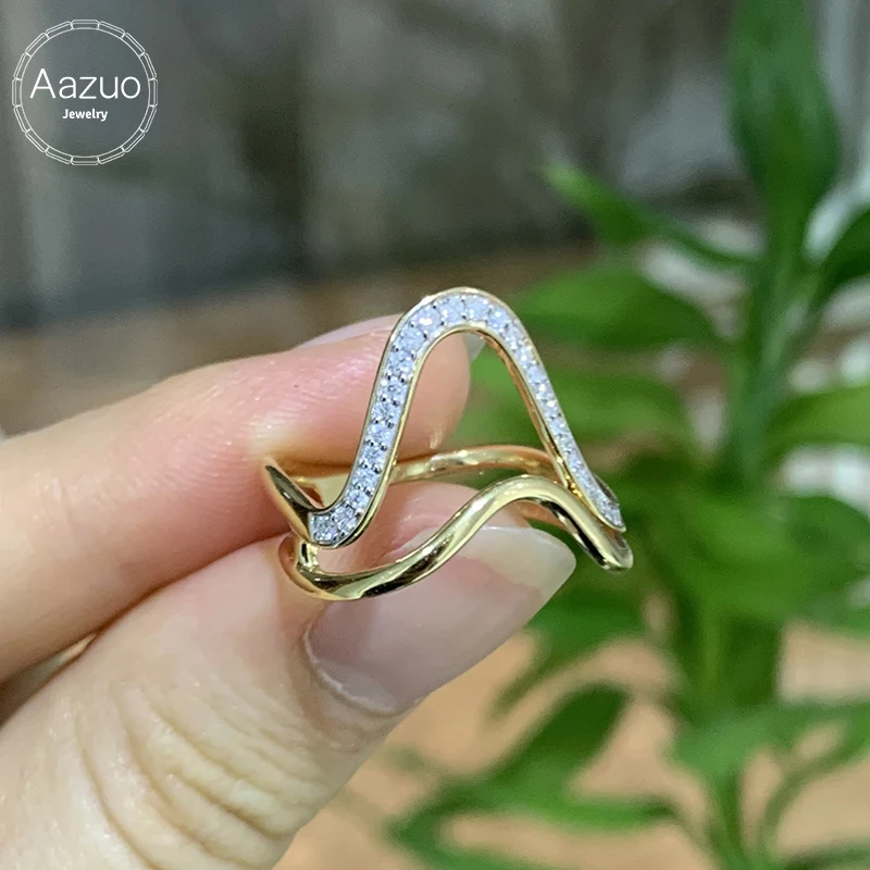 

Модные ювелирные изделия Aazuo из 18-каратного желтого золота с натуральными бриллиантами 0,20 карата, кольца в стиле OL для девочек и женщин, для торжественных банкетов и вечеринок