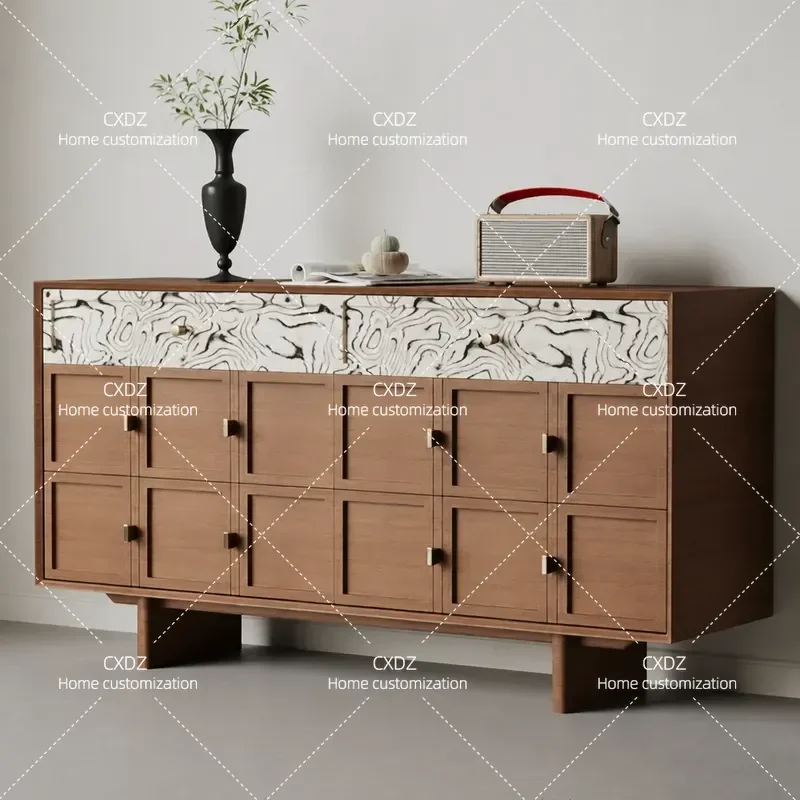 Medieval Style Wooden Multi Door Locker Splicing Pattern Decorative Cabinet for Hotel Lobby B&B Living Room Dining Room