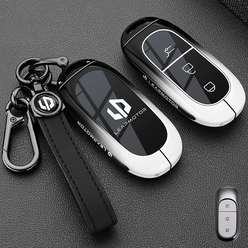 Auto-Schlüsselhülle aus Zinklegierung und TPU mit NFC-Kartenfach und Kette für Leapmotor C16 C11 C10 C01 B10 T03 S01 – Autozubehör und Styling