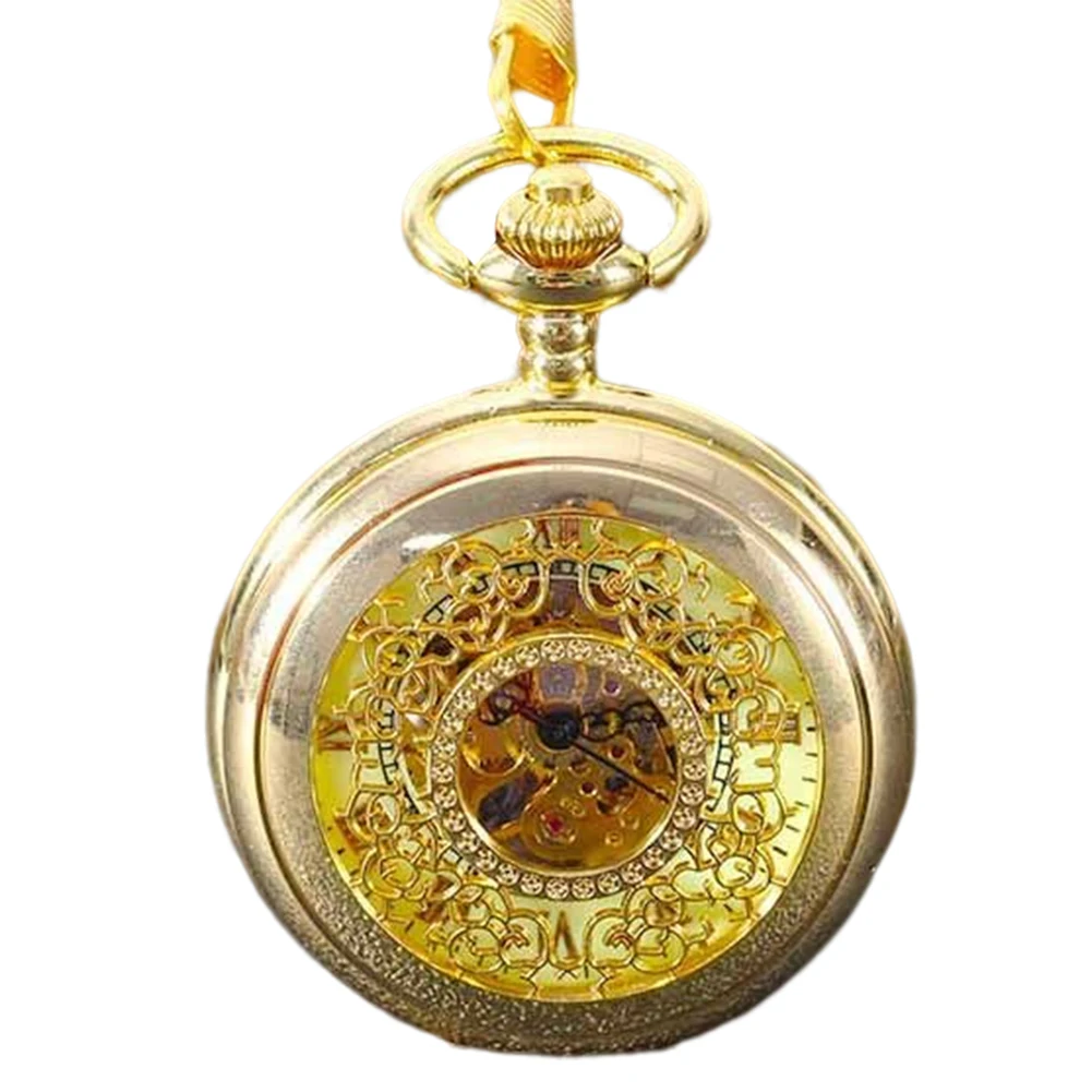 Reloj de bolsillo mecánico de oro tallado Retro Vintage, relojes de bolsillo con números romanos, regalo de aniversario de cumpleaños