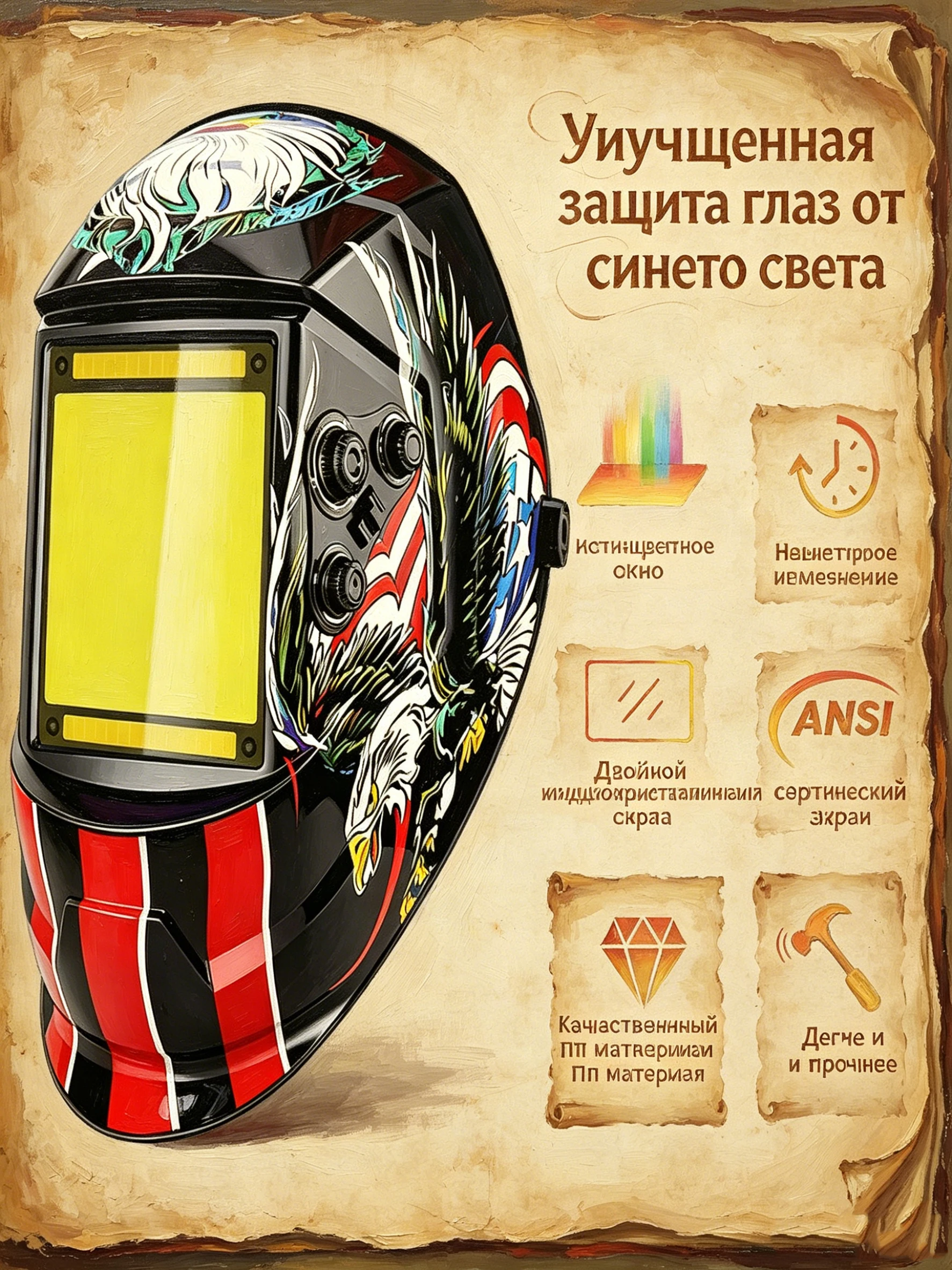 Extra Large View 10x9.3cm Auto Darkening Welding Helmet, True Color Solar Hood with 4 Sensors, Wide Shade Lens for TIG Welding