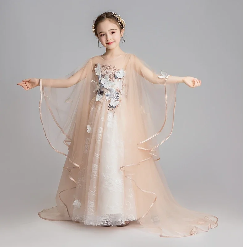 

Champagne Lace Flower Girls Dresses For Wedding And Party Kids Princess Dresses Long Gown Girls Dress Vestidos Birthday Costumes