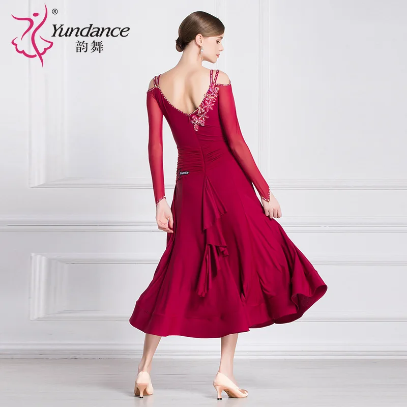 M-18219 New Women Modern Dance Rhinestone Color Diversity Dress Ballroom National Standard Waltz Competition Performance