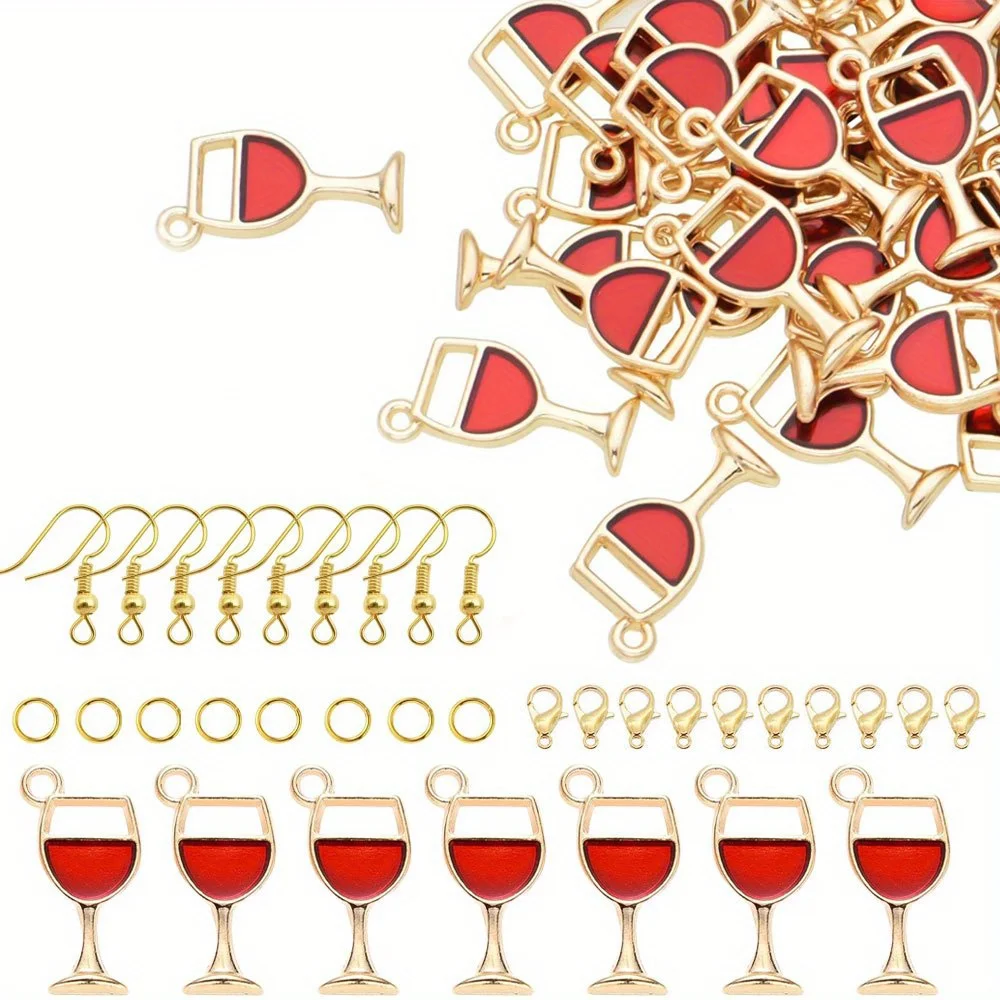 

25/50/100pcs Red Wine Glass Shaped Enamel Pendant&chain Accessory, Can DIY Hawaiian Beach Vacation Jewelry Making Accessories