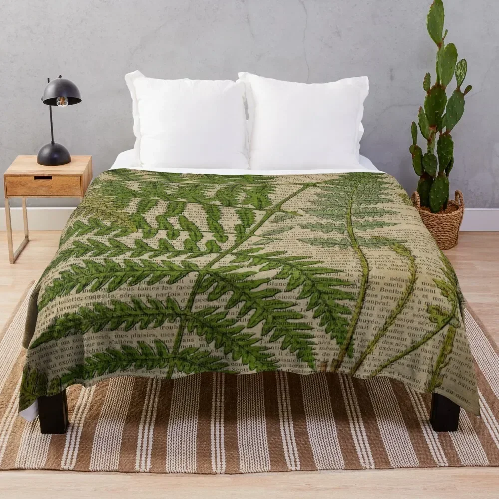 vintage foliage hipster botanical print fern leaves Throw Blanket Custom Plush Blankets