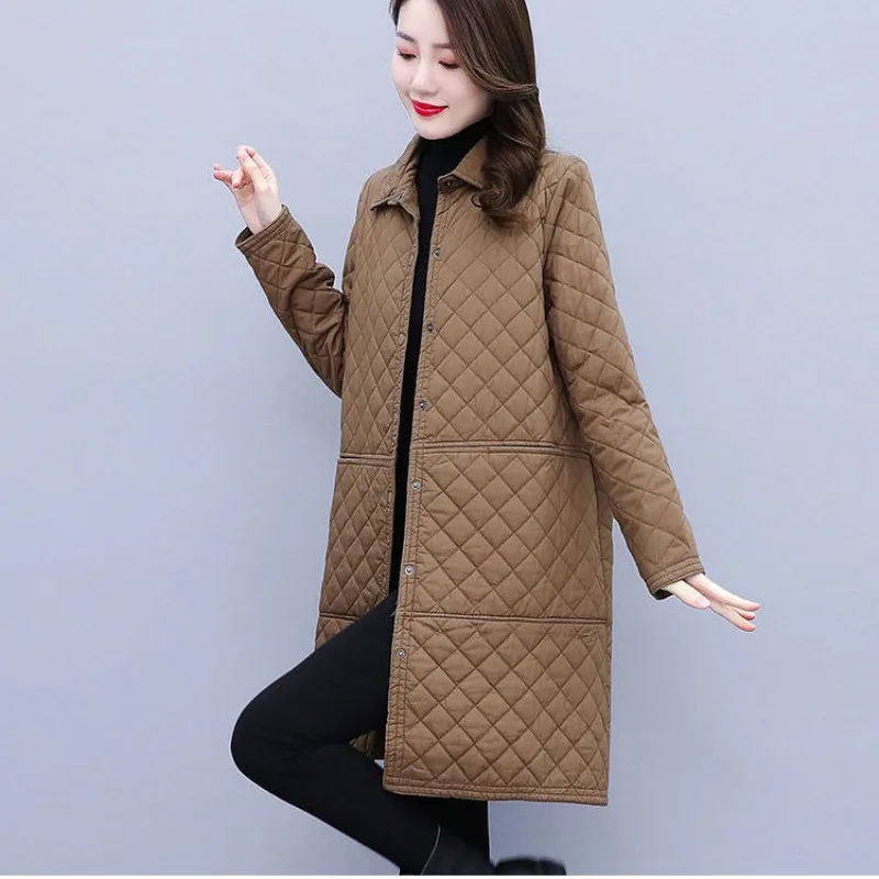 Korean Style Beige Women's Quilted Jacket Classic Patchwork Color Thicken Warm Padded Jacket for Women Cotton Thermal Coats D482