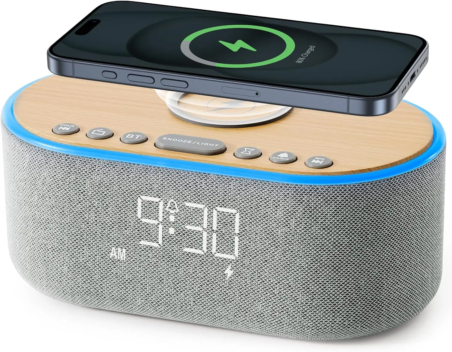 

Будильник с Bluetooth и FM-радио, стереодинамиком 10 Вт, быстрой беспроводной зарядкой для телефонов, часы для спальни с регулируемой подсветкой