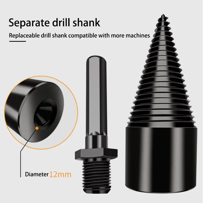 1/4Pcs Firewood Chop Wood Drill Bit Splitting Tool Cone Log Splitters Wood Breaking Machine Chuck Cover Replacement Accessories