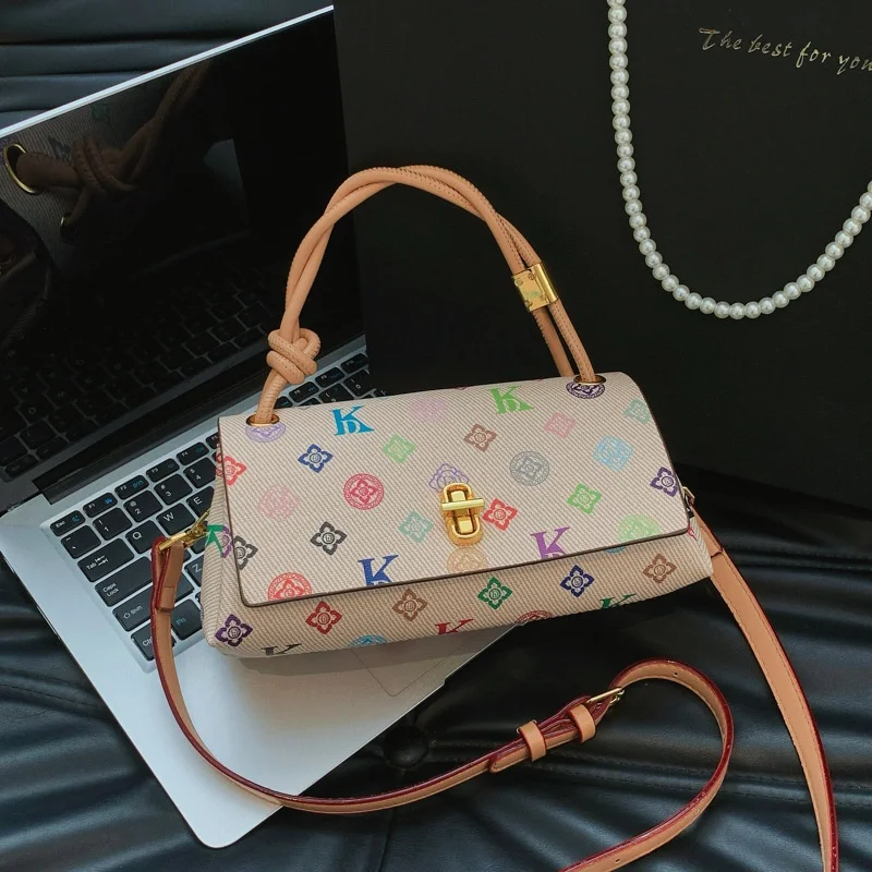 

Stylish Monogram Print Handbag with Top Handle, Detachable Strap & Classic Silhouette