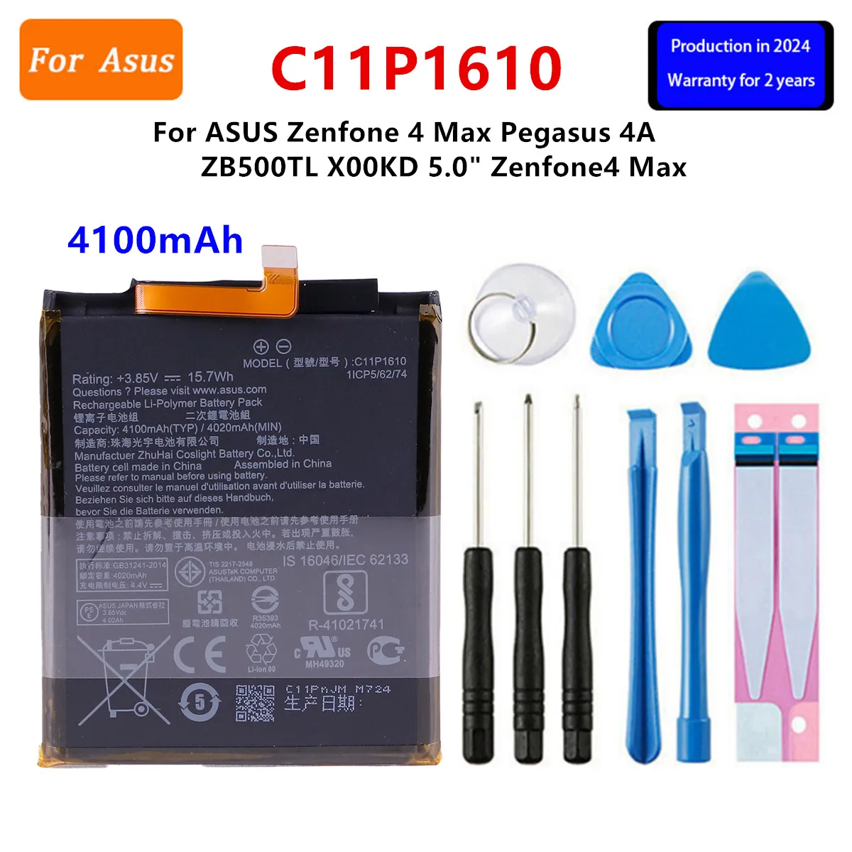 Brand New Battery C11P1610 4100mAh  For  ASUS Zenfone 4 Max 4Max Pegasus 4A ZB500TL X00KD 5.0