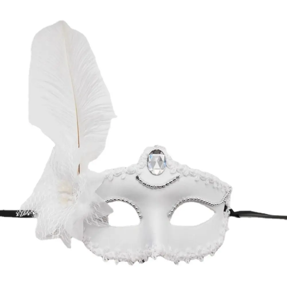 Exquisite Diamond Feather Venetian Mask Flower Bead Eye Mask Half-face Lace Flower Masquerade Mask Lady