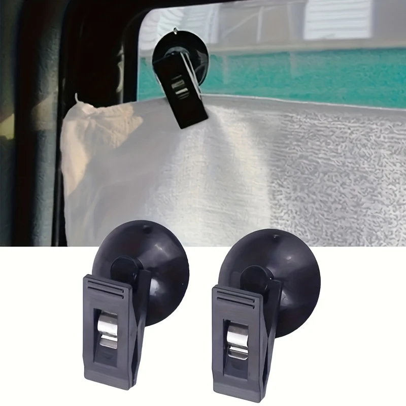 4pcs Car Interior Window Clip Mount Black Suction Cap Clip Plastic Sucker Removable Holder For Sunshade Curtain Towel Ticket