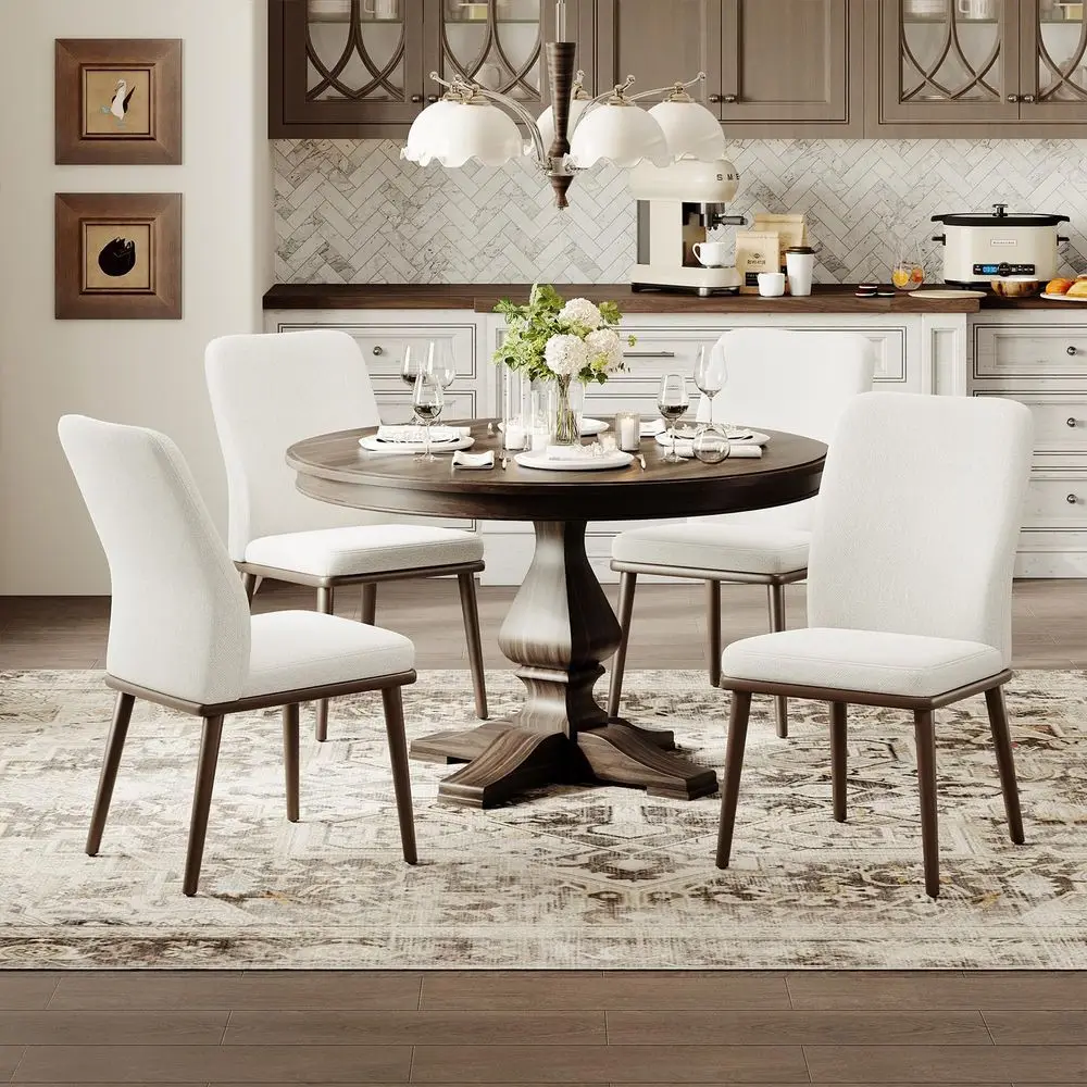 

Modern Dining Chairs Set of 4, Upholstered Kitchen Chairs with High Back, Padded Fabric Dining Room Chair with Solid Wood Legs