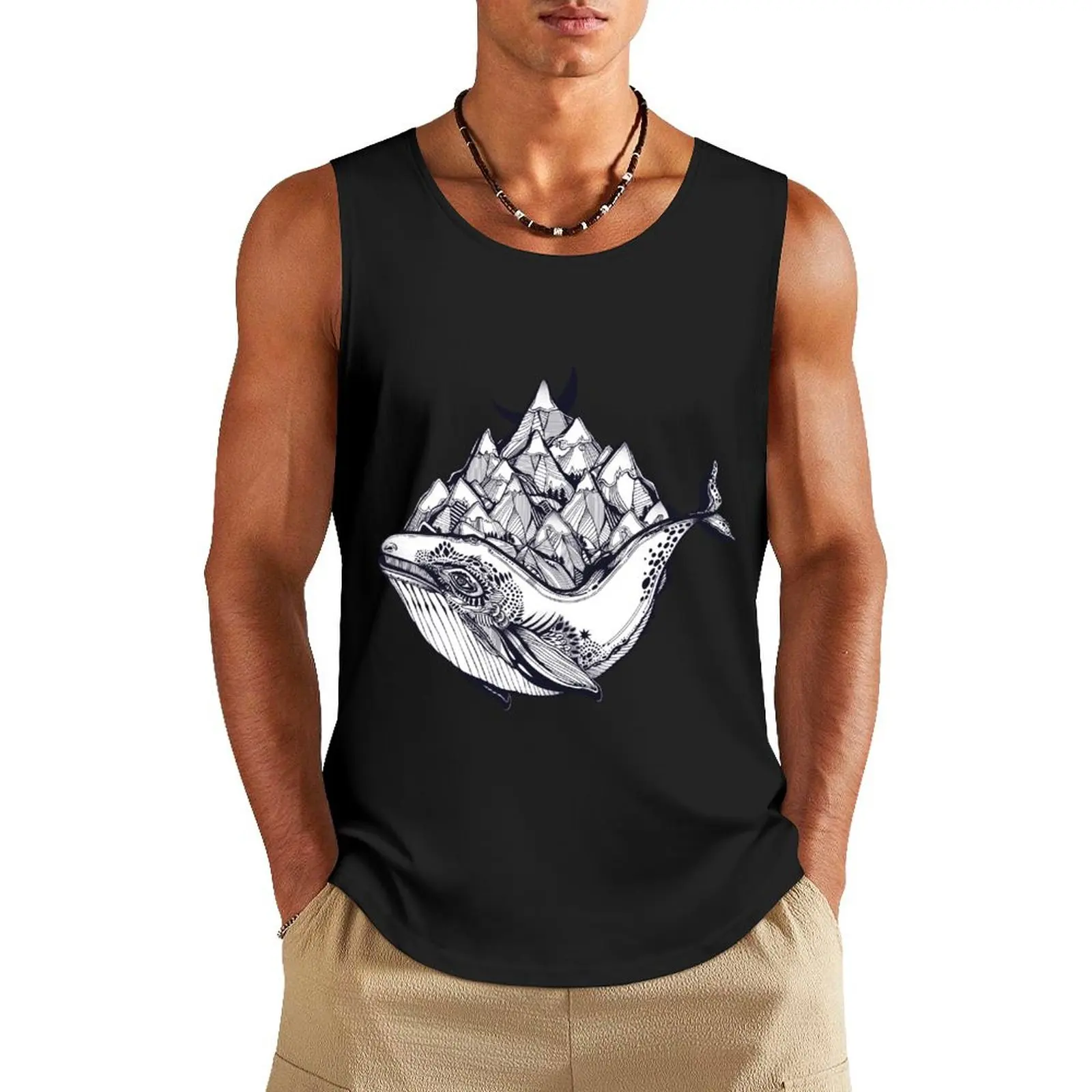 Decorative dreamy surreal whale sea animal beast carrying mountain range on its back Tank Top