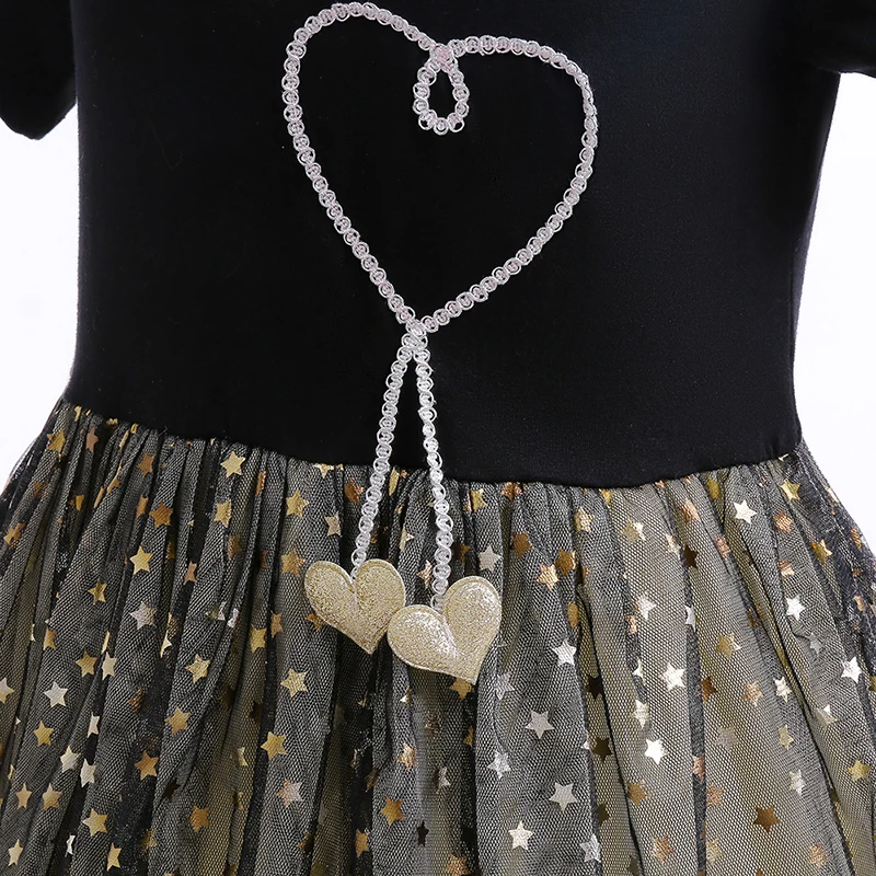 Black Party Dress For Girl Children Costume Sequin Princess Dresses Girls Clothes Birthday Wedding Gown Lace Short Sleeve 3-10Y