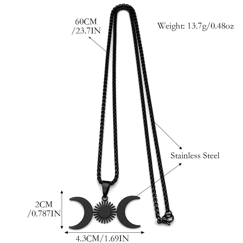 اليونانية الثلاثي القمر آلهة السحر قلادة قلادة للنساء الرجال الفولاذ المقاوم للصدأ الذهب اللون ويكا سلسلة مجوهرات طوق هدية