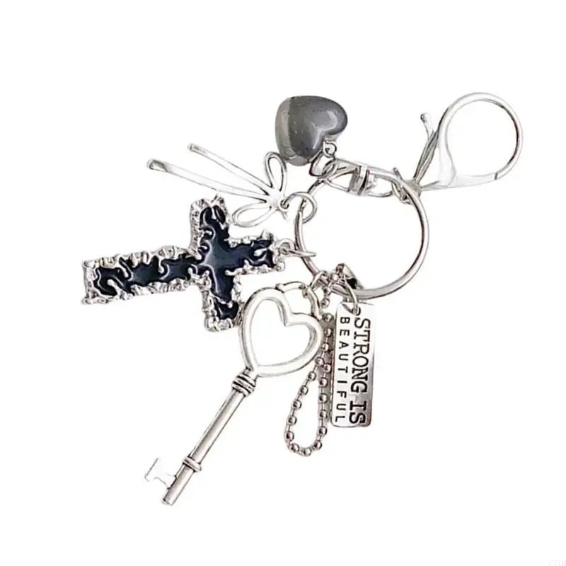  Stylish Heart Lock Bows Keychain Alloy Handbag Accessory Bag Pendant Decoration Keyring for Friend and Colleagues