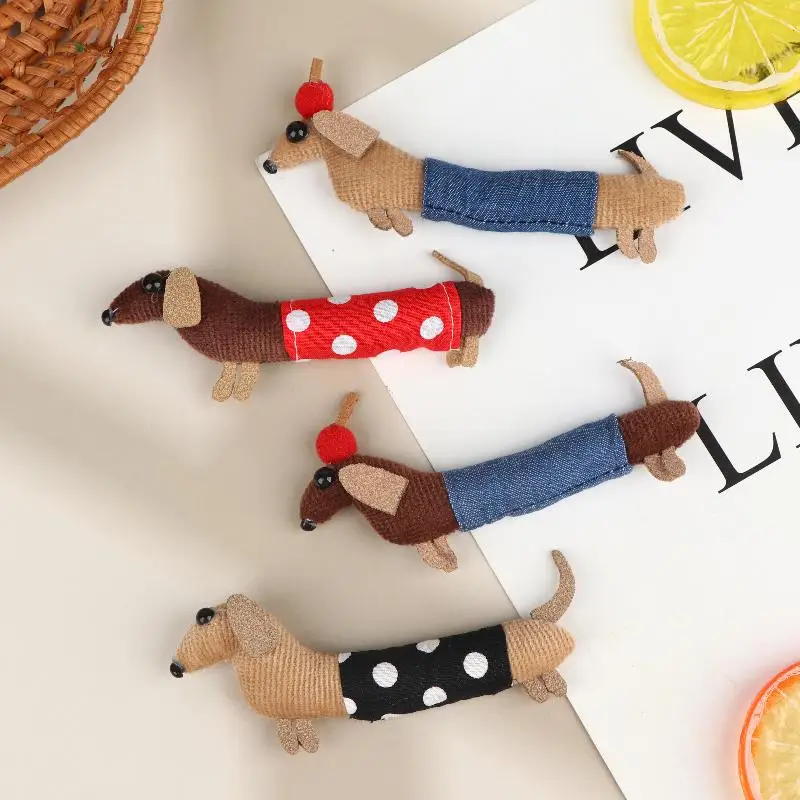 Mini Dachshund Fabric Doll Ornament Vivid Pattern Charm for DIY Brooch Keychain Hairpin Handicraft Making Supply