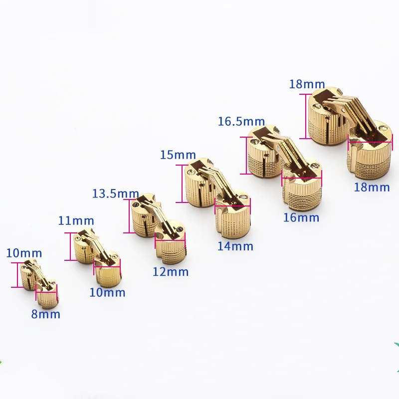 Engsel Furnitur Kuningan Tembaga 8-18Mm Kabinet Tersembunyi Silinder Engsel Pintu Tak Terlihat Tersembunyi untuk Kotak Hadiah Perangkat Keras