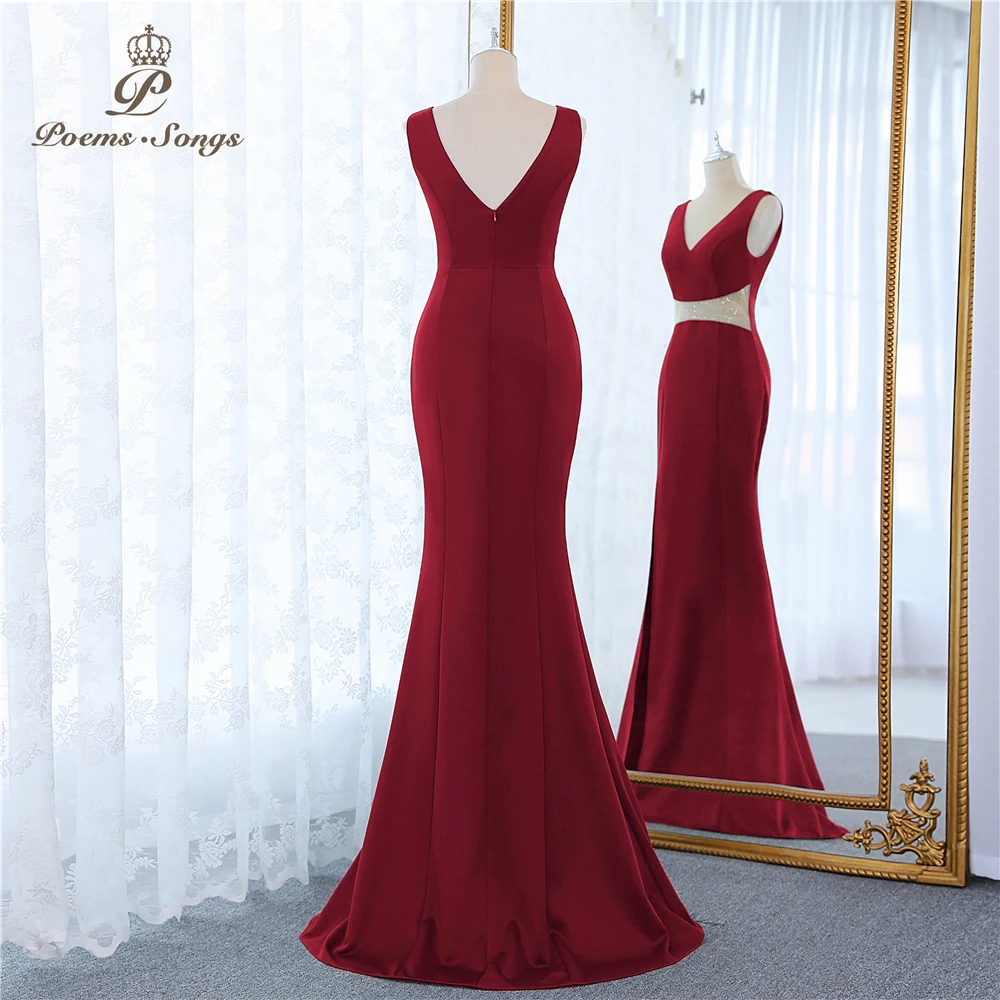 Sexy waist Burgundy evening dress vestidos formales vestidos de fiesta robe de soiree de mariage robe longue party dress