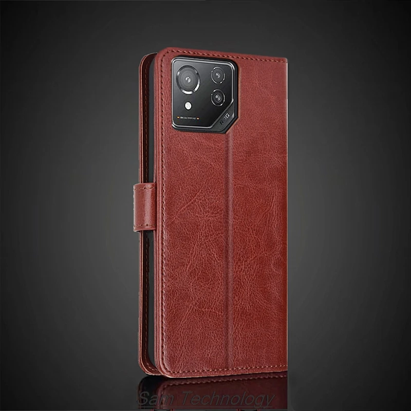 حافظة حامل البطاقة لهاتف ASUS ROG Phone 8 Pro / ROG8 Pro Pu حافظة جلدية قابلة للطي محفظة ريترو حافظة هاتف Business Fundas Coque