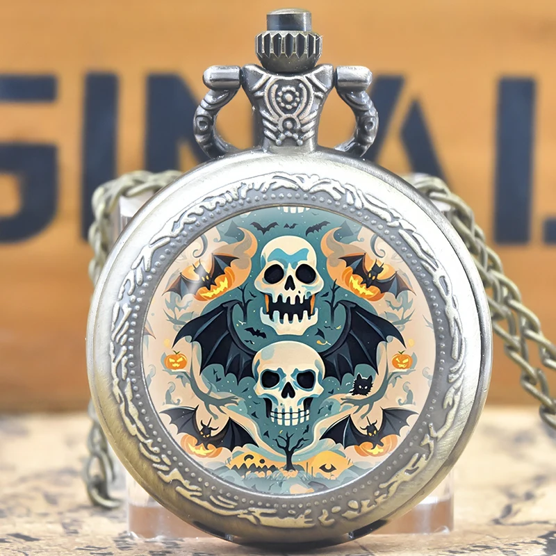 子供用ラウンドダイヤル付き懐中時計,クォーツネックレス,合金,ミニ,ヴィンテージ,コンパクト,ミディアム,クリエイティブ,面白い,ハロウィーン,安いギフト