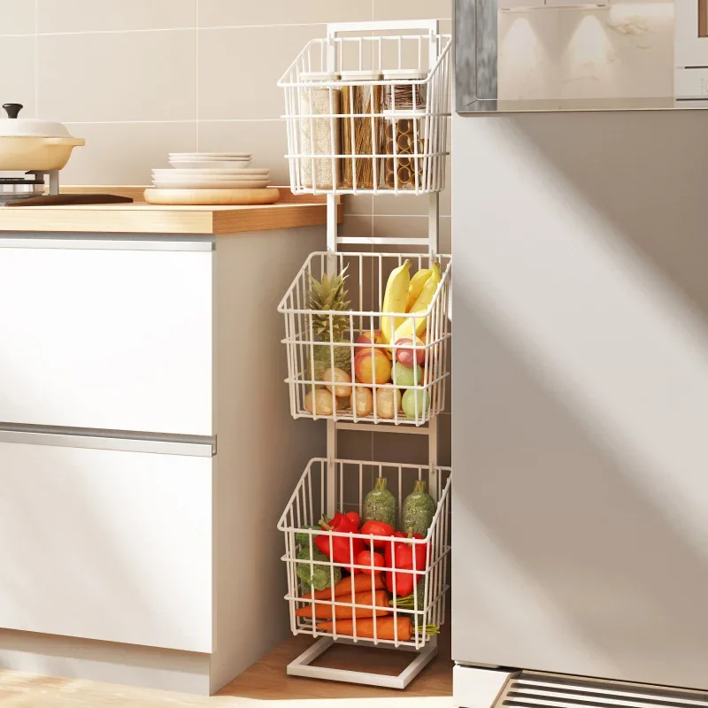 Kitchen Refrigerator Seam Storage Rack Fruit And Vegetable Basket Floor Type Saving Space Hanging Basket Multi-functional