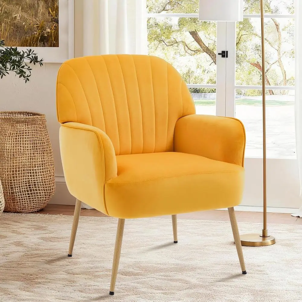Velvet Accent Chair, Century ern Accent Chairs or Living Room, Comy Upholstered Armchair with Metal Legs or Bedroom/Aparent/Oice