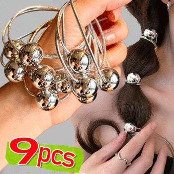 Korean Silver Ball Elastic Hair Ties Ponytail Hair Rope for Women Girl Simple Bead Wedding Party Sweet Headwear Hair Accessories